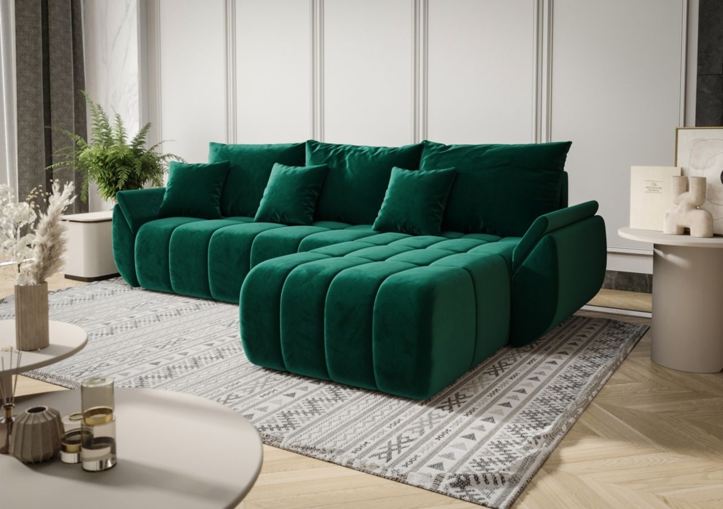 Ecksofa Schlafsofa LOUISE Stoff Monolith Grün Ottomane Rechts Bild 1