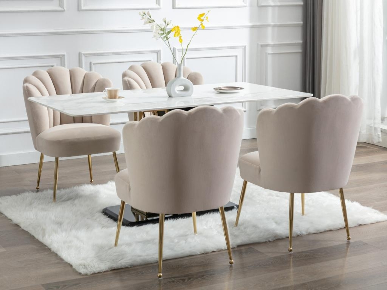 Vente-unique - Stuhl 2er-Set - Samt & goldfarbener Stahl - Beige - RUTY von Pascal MORABITO Bild 1