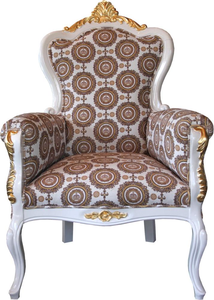 Pompöös by Casa Padrino Luxus Barock Sessel Bergere Beige / Weiß / Gold - Pompööser Barock Sessel designed by Harald Glööckler Bild 1