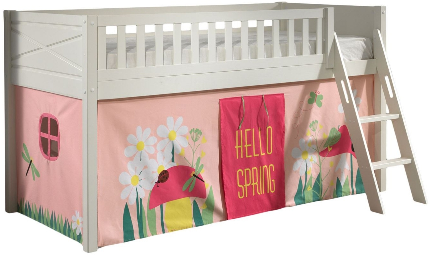 Kinderbett Karyl 208x114x135 Massivholz Weiß Textilset Spring 1 Bild 1