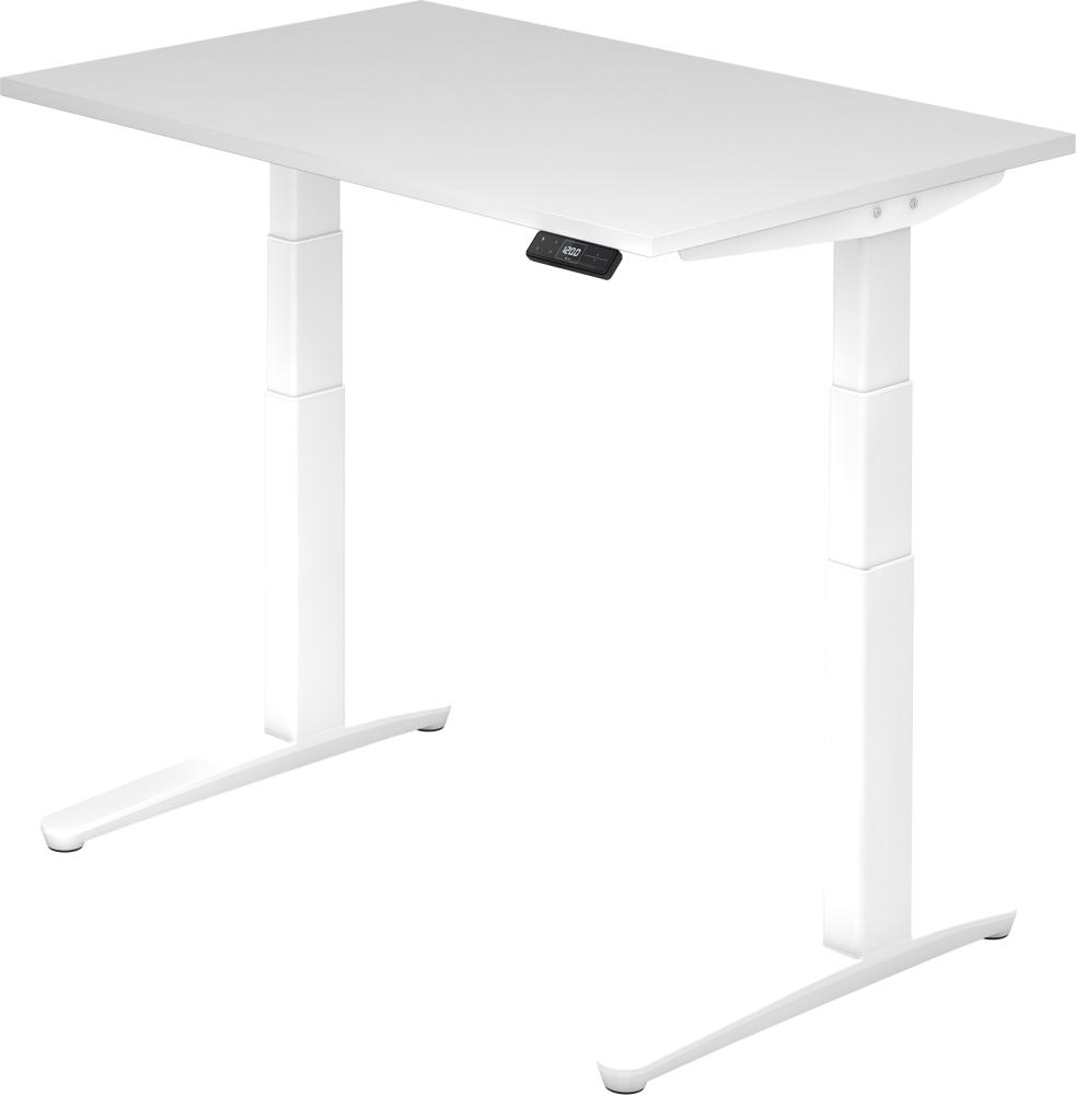 bümö elektrisch höhenverstellbarer Schreibtisch 120x80 cm mit Memory-Steuerung - Design Schreibtisch höhenverstellbar elektrisch, elektrischer Schreibtisch weiß, Gestell weiß, XBHM12-W-WW Bild 1