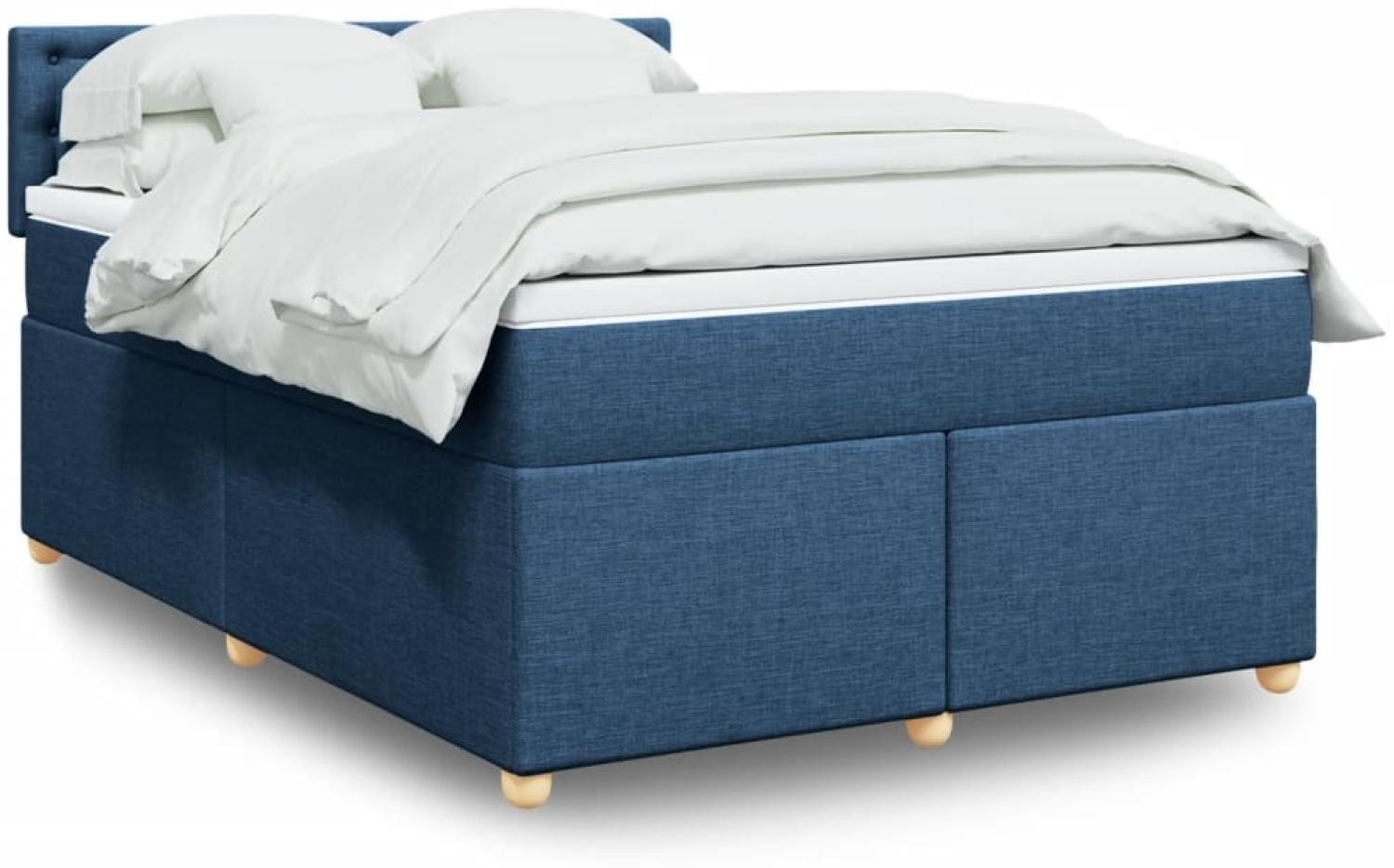 vidaXL Boxspringbett mit Matratze Blau 160x200 cm Stoff 3286751 Bild 1