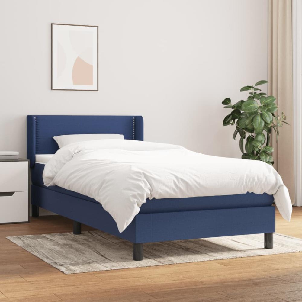 vidaXL Boxspringbett mit Matratze Blau 100x200 cm Stoff Bild 1