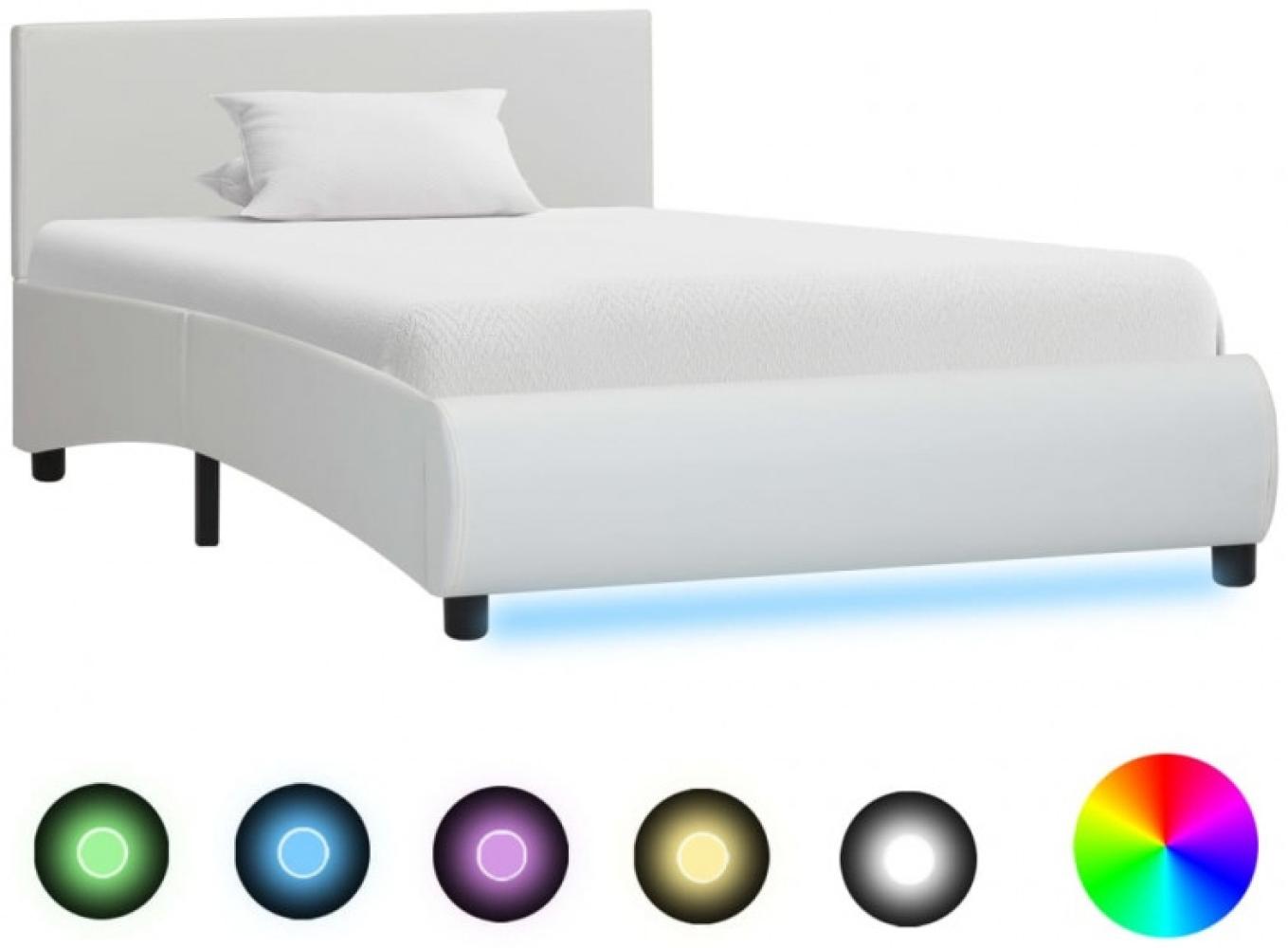 vidaXL Bettgestell mit LED Weiß Kunstleder 90x200 cm, Mit Beleuchtung [285486] Bild 1
