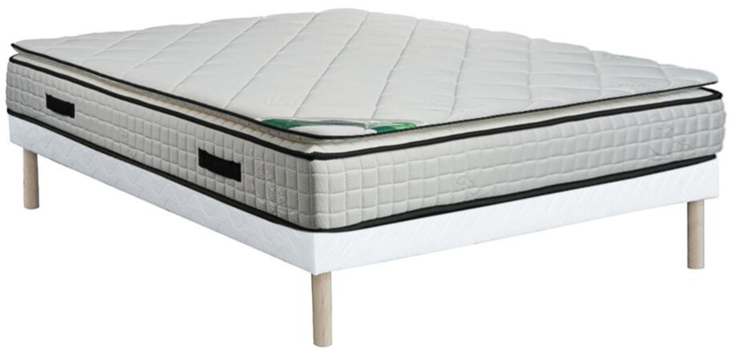 Vente-unique - Set aus Polster-Bettgestell + Schaumstoffmatratze - 140 x 190 cm - Bambusbezug - ADANA von NATUREA Bild 1