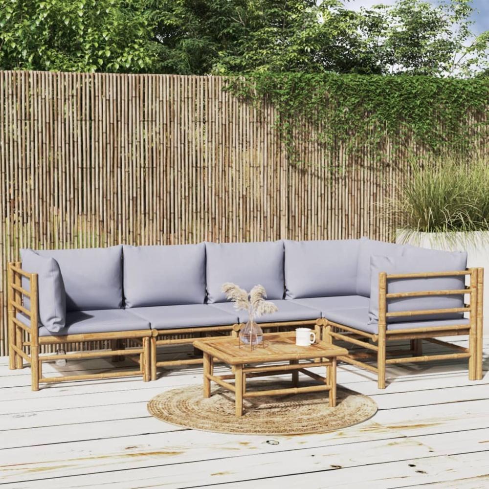 vidaXL 6-tlg. Garten-Lounge-Set mit Hellgrauen Kissen Bambus 3155105 Bild 1