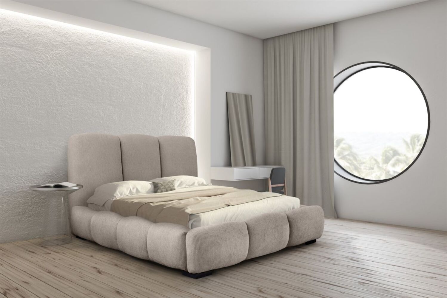 Polsterbett Doppelbett GRACIA 160x200cm in Stoff Allora Graubeige Bild 1