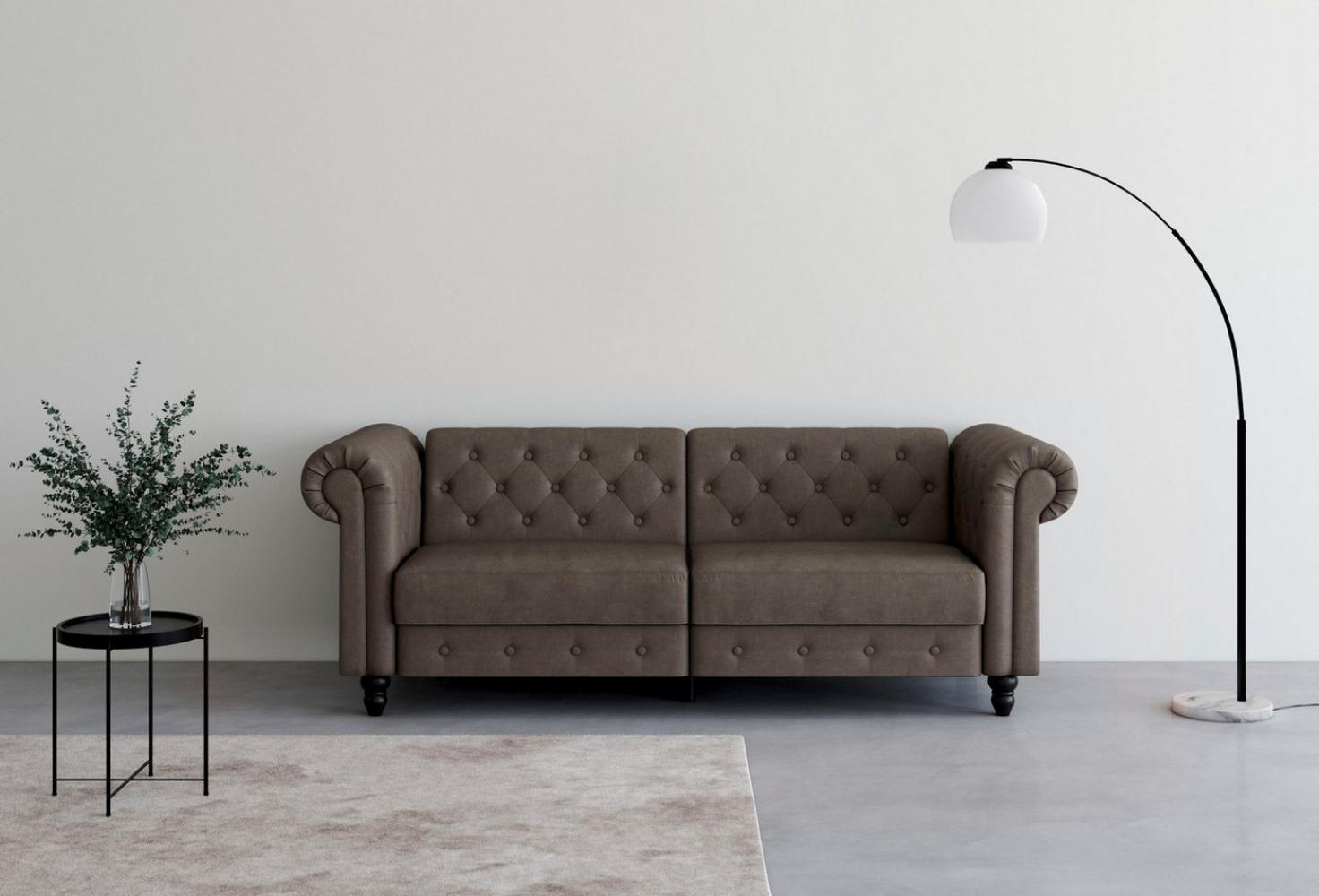 Dorel Home 3-Sitzer Felix, Schlafsofa 236 cm, (Liegefläche 108x190 cm), Rückenlehne, 3-fach verstellbar, Velours, Kunstleder, Luxus-Microfaser Vintage Bild 1