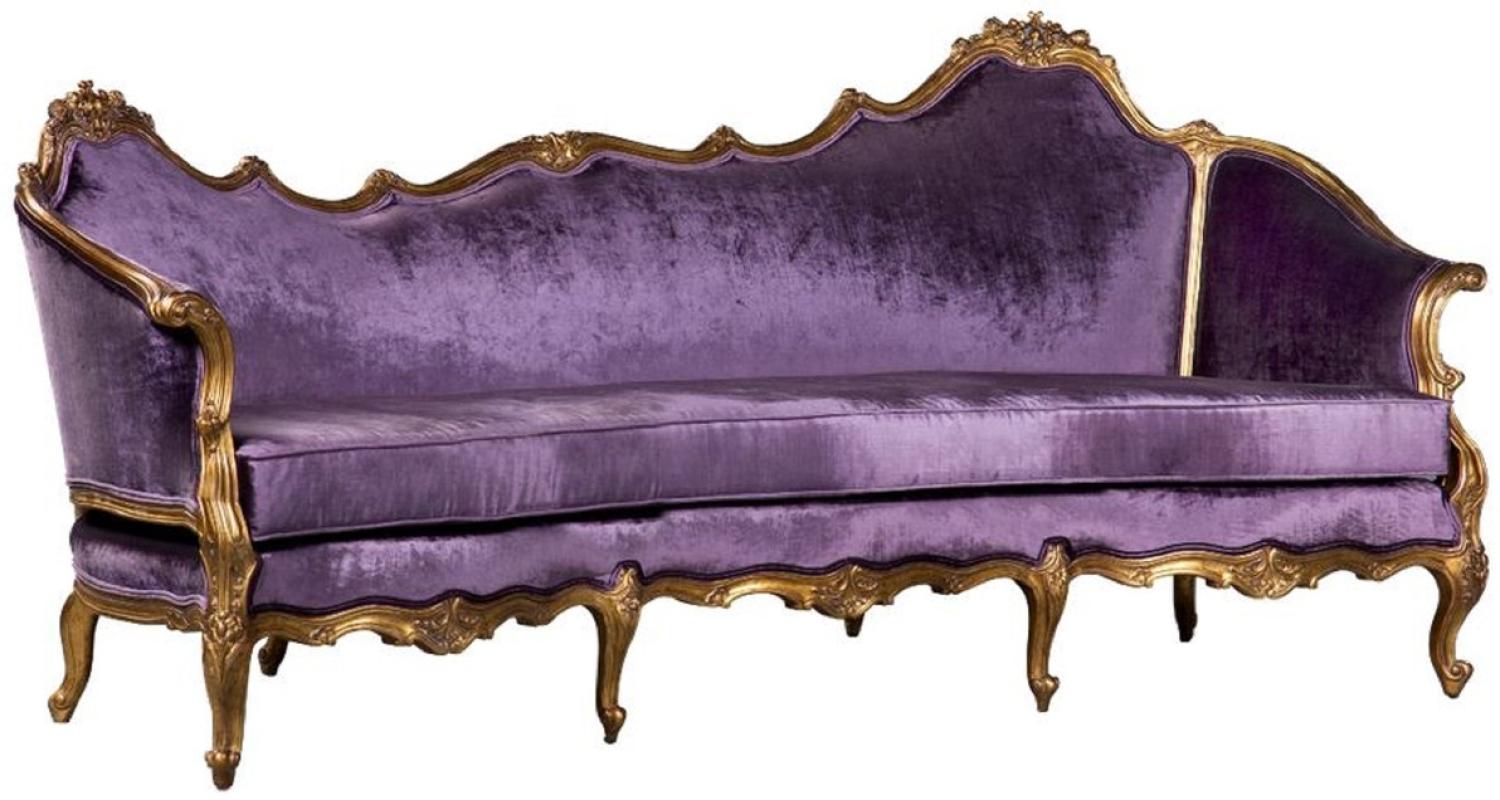 Casa Padrino Luxus Barock Samt Sofa Lila / Gold - Edles Handgefertigtes Wohnzimmer Sofa im Barockstil Bild 1