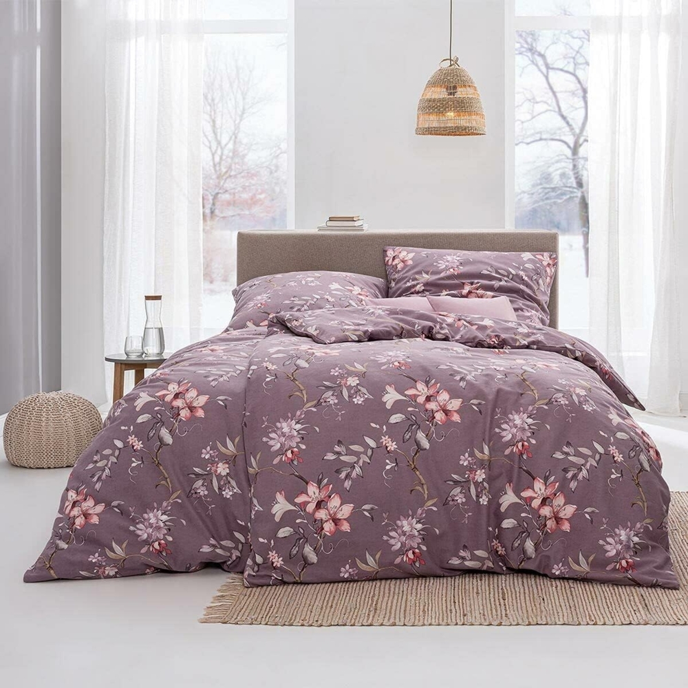 Estella Samt + Seide Flanell Bettwäsche 135x200 Lavarone mauve rosa Blüten 5433-65 Bild 1