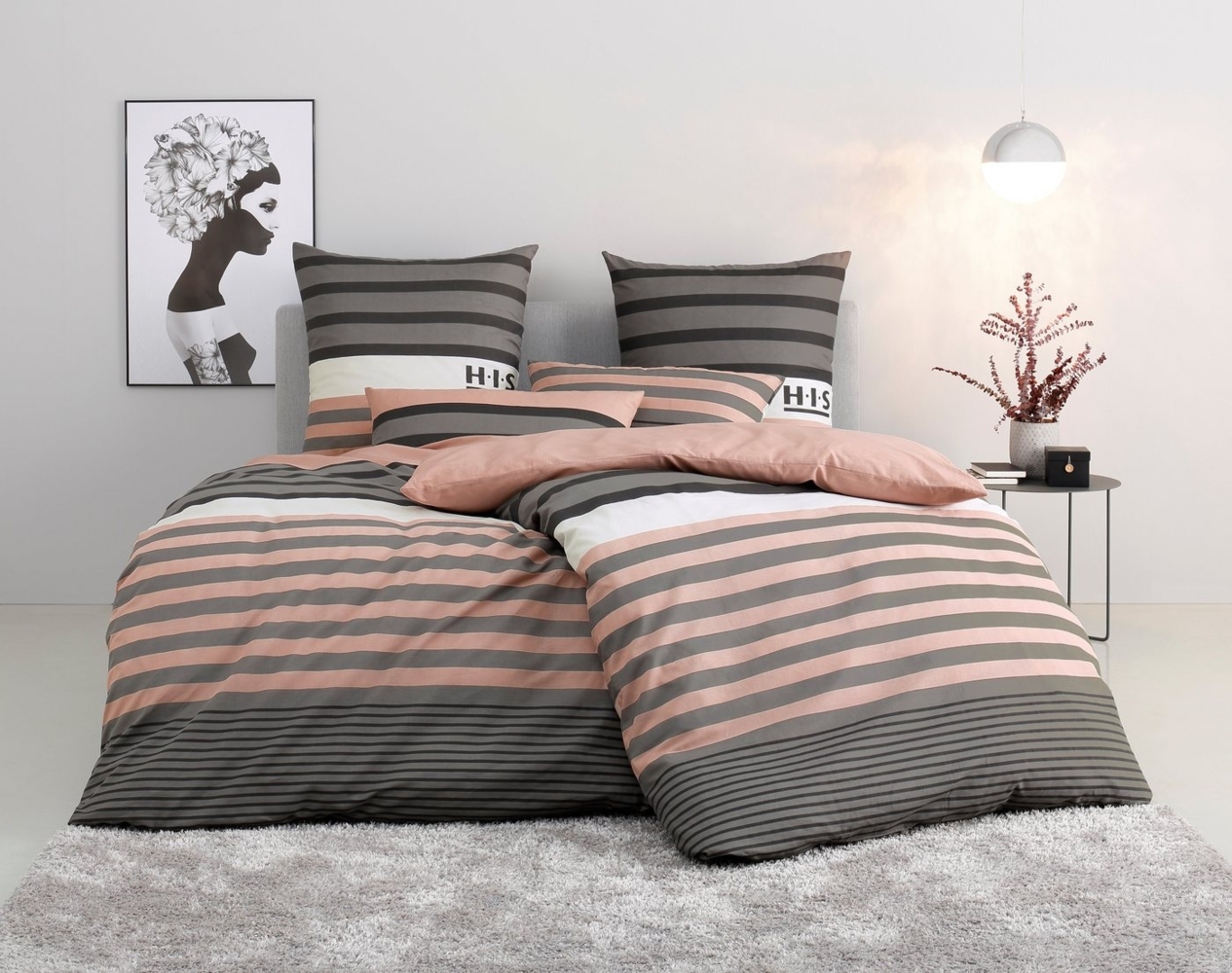 H.I.S Bettwäsche Majoran, Polycotton recycelt, 2 teilig, gestreifte Bettwäsche in verschiedenen Qualitäten Bild 1