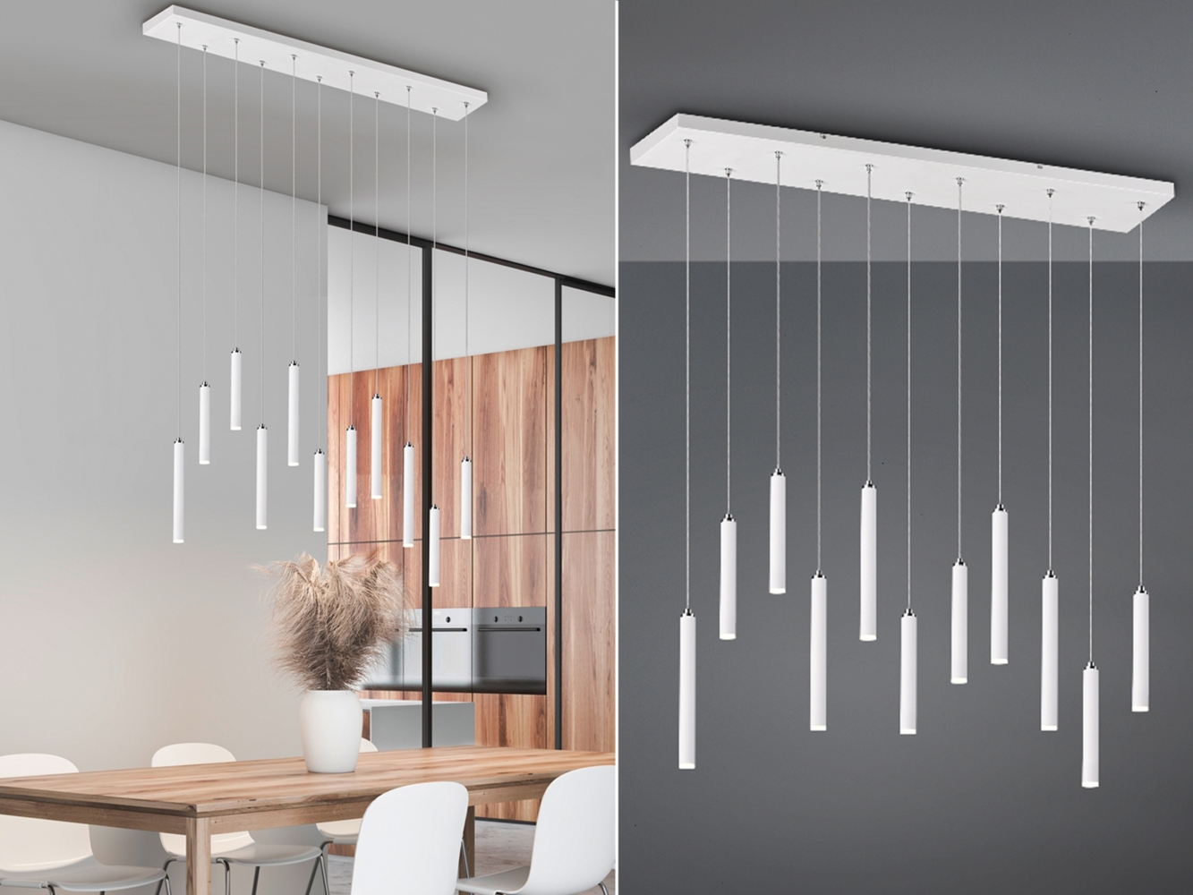 LED Pendelleuchte TUBULAR mehrflammig Weiß - 3 Stufen dimmbar, Breite 115cm Bild 1