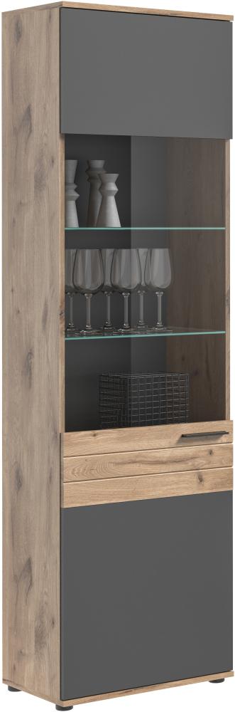 Vitrine >Mason< in nox oak/basalt grau - 57x200x37cm (BxHxT) Bild 1