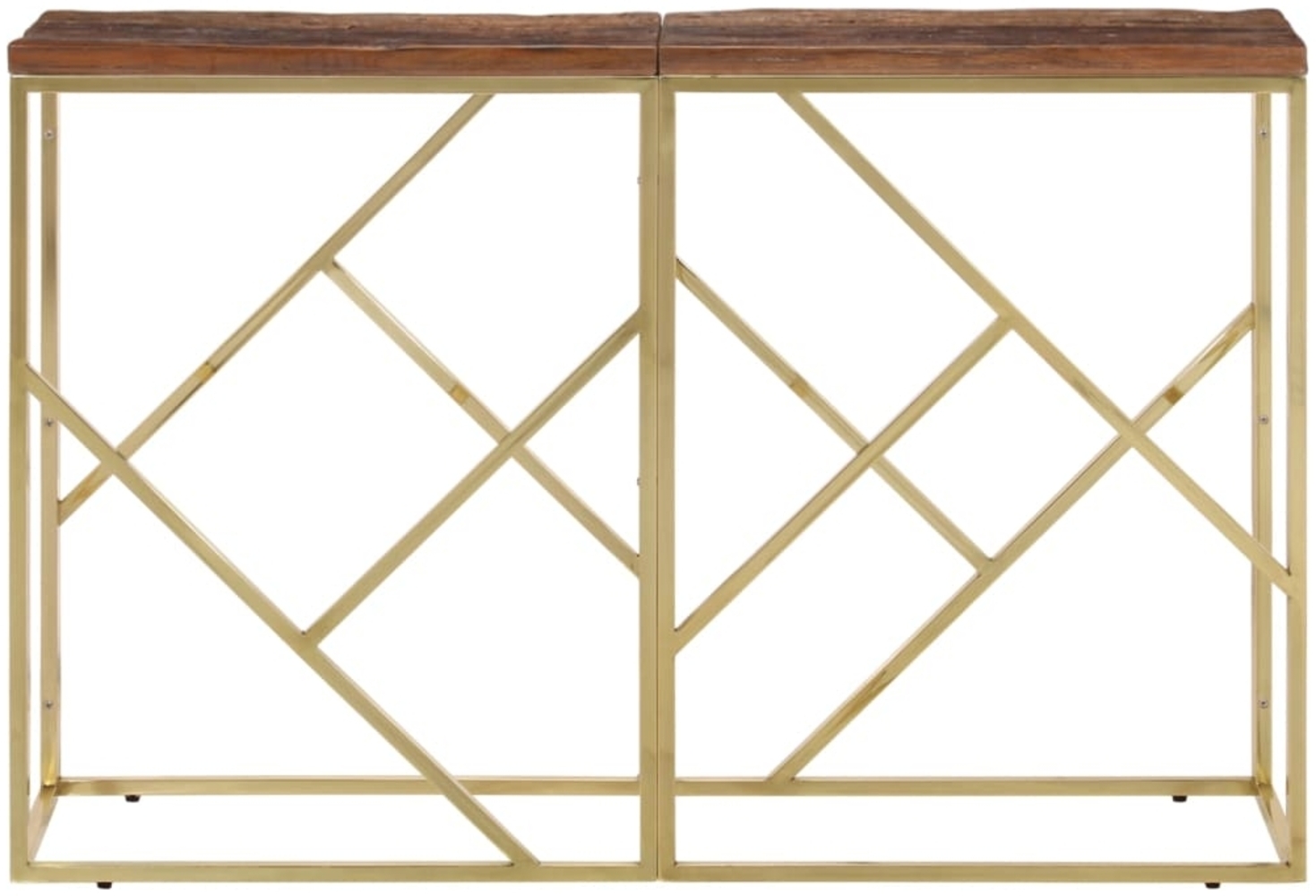 vidaXL Konsolentisch Golden Edelstahl und Massive Holzschwellen 349998 Bild 1