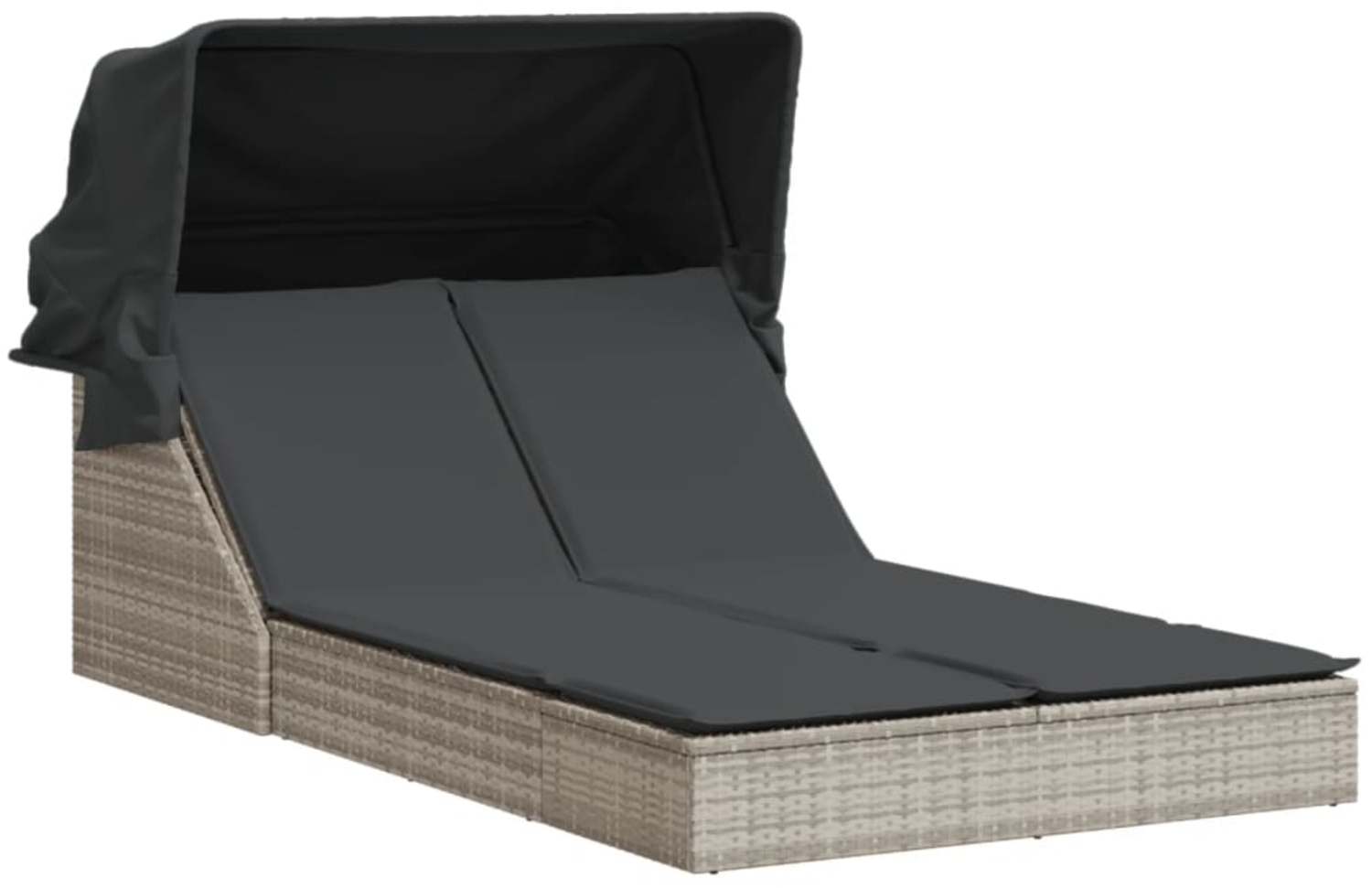 vidaXL Doppel-Sonnenliege mit Dach und Auflagen Hellgrau Poly Rattan 368642 Bild 1