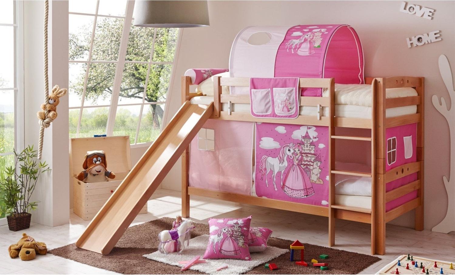 Etagenbett mit Rutsche Lupo Buche Natur - Horse Pink Bild 1