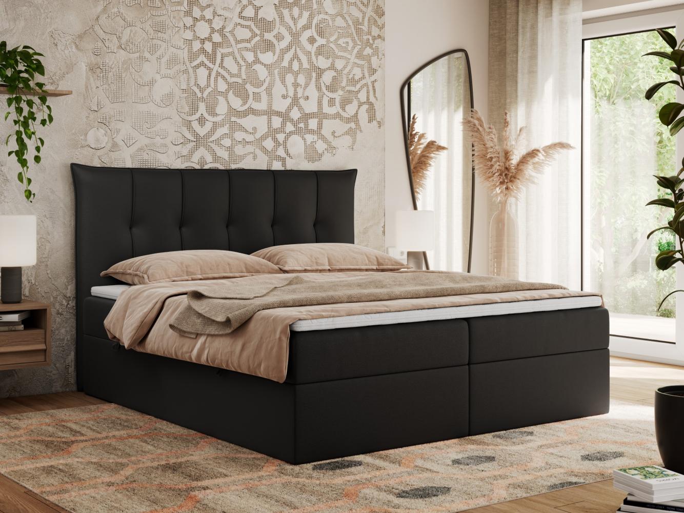 Boxspringbett, Polsterbett mit Bettkasten - PREMIUM-10 - 200x200cm - Schwarz Kunstleder - H4 Bild 1