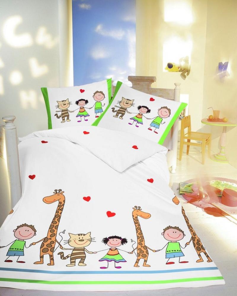 Fleuresse Kinder Baby Bettwäsche 100x135 cm Giraffe Kinder Katze grün bunt 143939-01 Bild 1