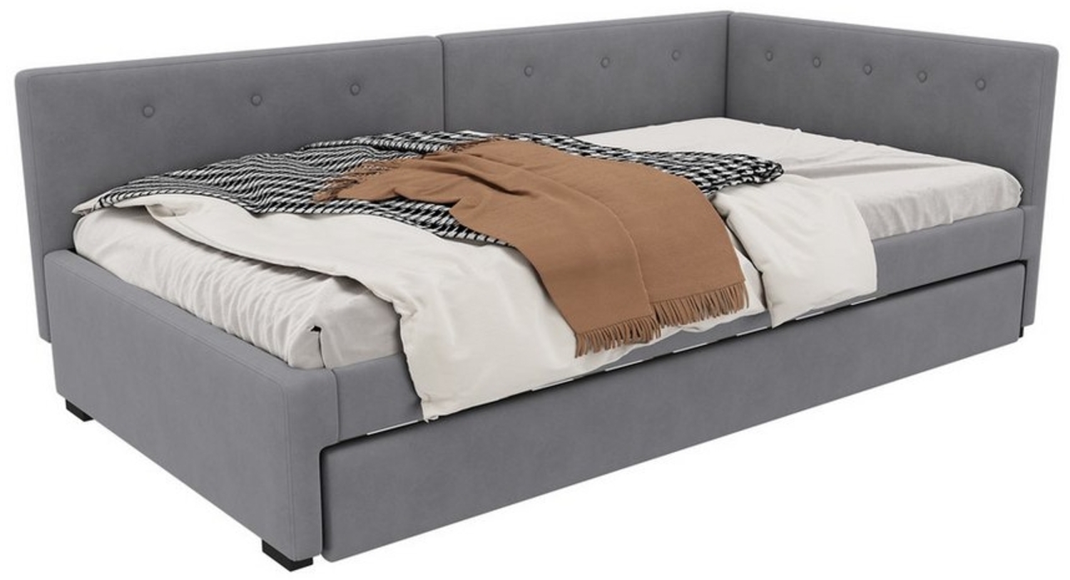 REDOM Polsterbett Schlafsofa Einzelbett Daybett Tagesbett (Lattenrost & Kopfteil, Einzelbett, Bettgestell aus Holz, minimalistisches Styling, 90x200 cm), Ohne Matratze Bild 1