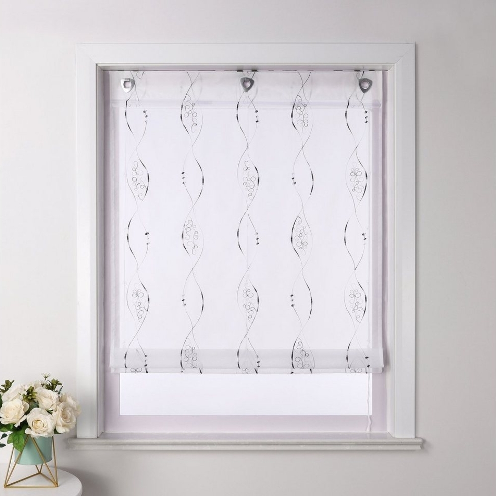 Joyswahl Raffrollo, mit Hakenaufhängung, ohne Bohren Bestickt Gardinen Ösenrollo mit Stickerei für Wohnheime Bild 1