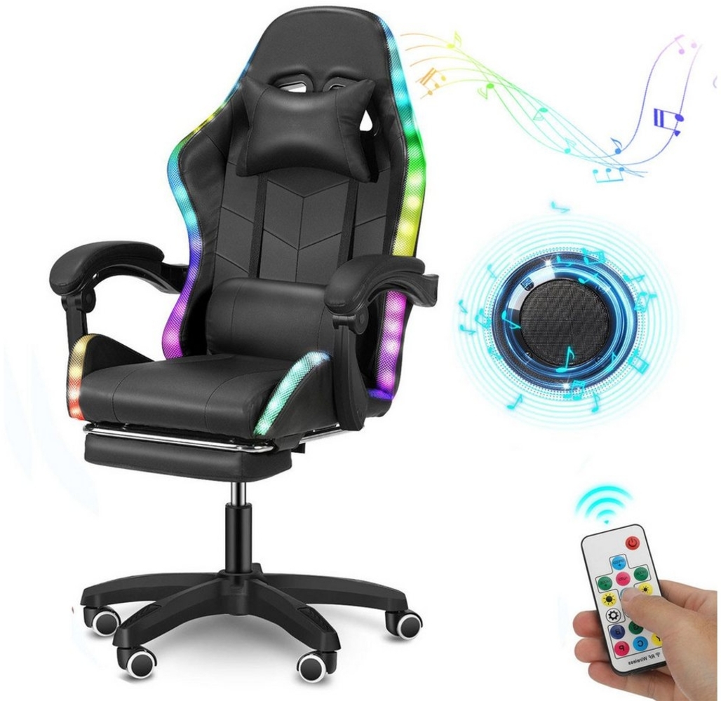 oyajia Gaming Chair Verstellbare Gaming-Stuhl mit RGB Lichtleiste & Bluetooth Lautsprecher, Ergonomischer Gamng Chair mit Kopfkissen Lendenkissen, mit Fußstütze Bild 1