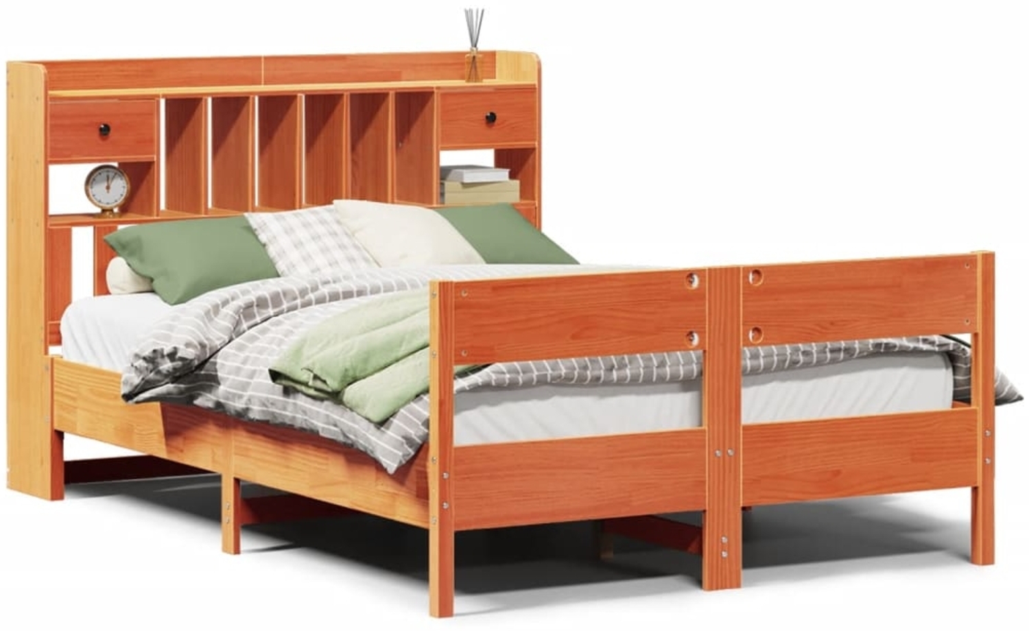 vidaXL Massivholzbett mit Regal ohne Matratze Wachsbraun 160x200 cm 3323022 Bild 1