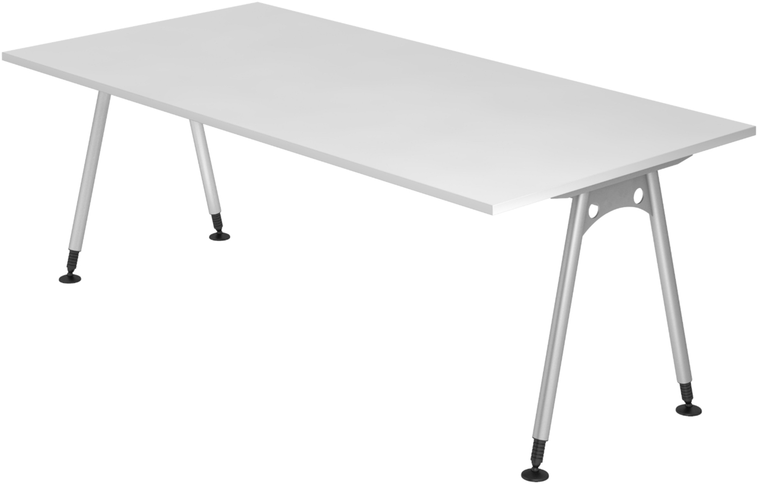 bümö manuell höhenverstellbarer Schreibtisch 200x100 cm in weiß - PC Tisch höhenverstellbar & groß, höhenverstellbarer Tisch Büro, großer Computertisch verstellbar, A-Serie, AS-2E-W Bild 1