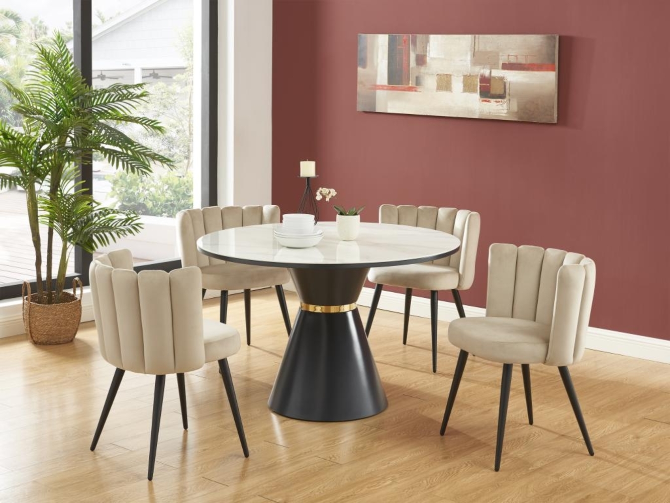 Vente-unique - Stuhl 6er-Set - Samt & Schwarzes Metall - Beige - PRANILA von Pascal MORABITO Bild 1
