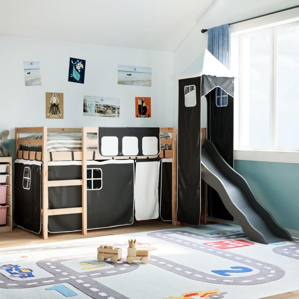 vidaXL Kinderhochbett mit Turm Weiß & Schwarz 90x190 cm Kiefernholz 3309137 Bild 1