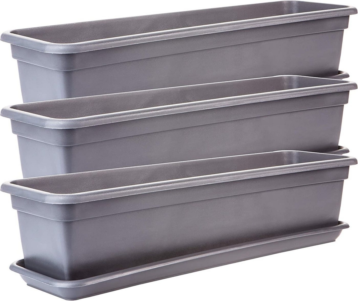 Centi Blumenkasten Balkonkasten Balkon Fensterbank außen eckig mit Untersetzer (Spar Set, 3 St, 80 cm), Fensterbank außen eckig, anthrazit, Blumenkästen, Made in EU Bild 1