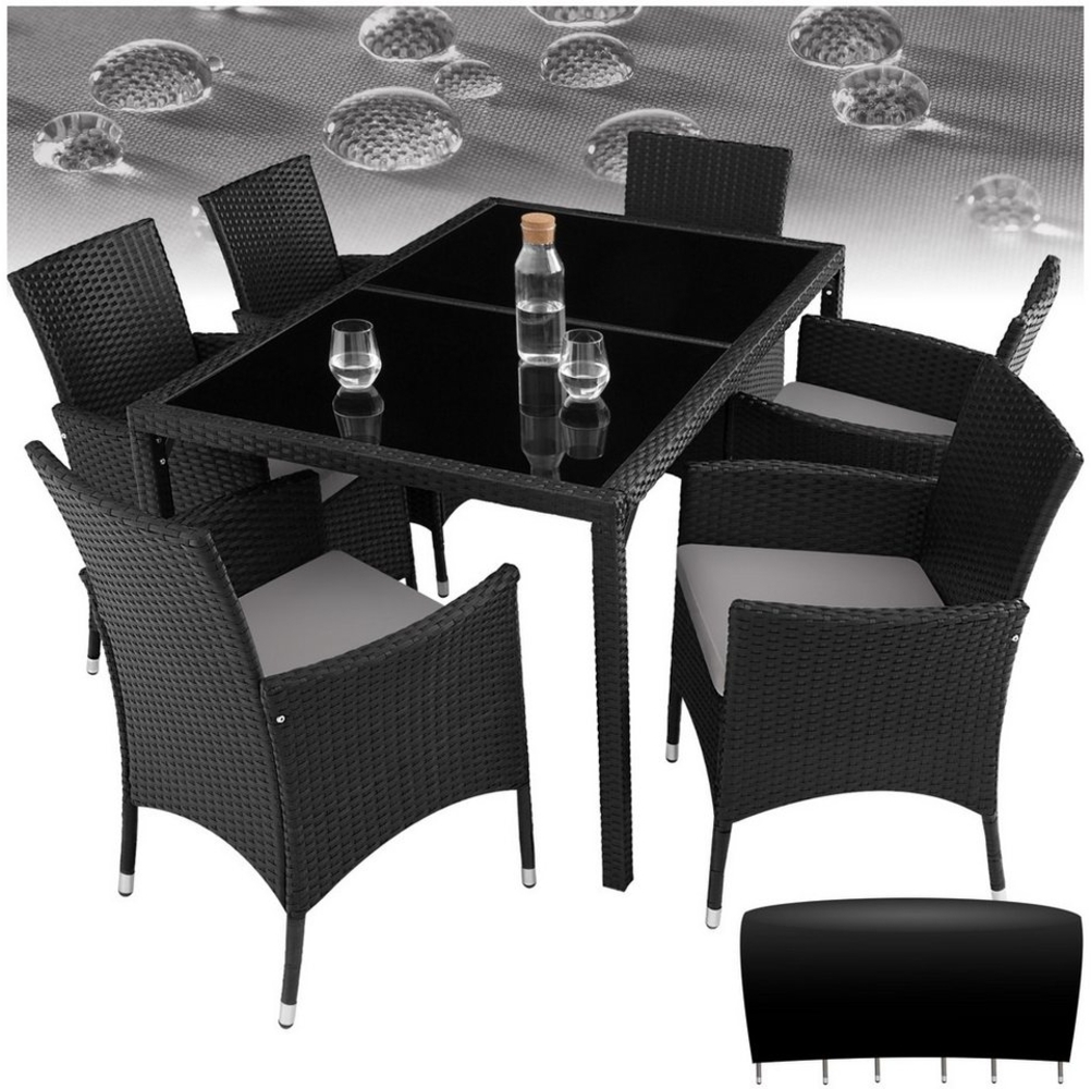 tectake Sitzgruppe Rattan Sitzgruppe, (Set, 7-tlg), Verbindungen aus rostfreien Edelstahlschrauben Bild 1