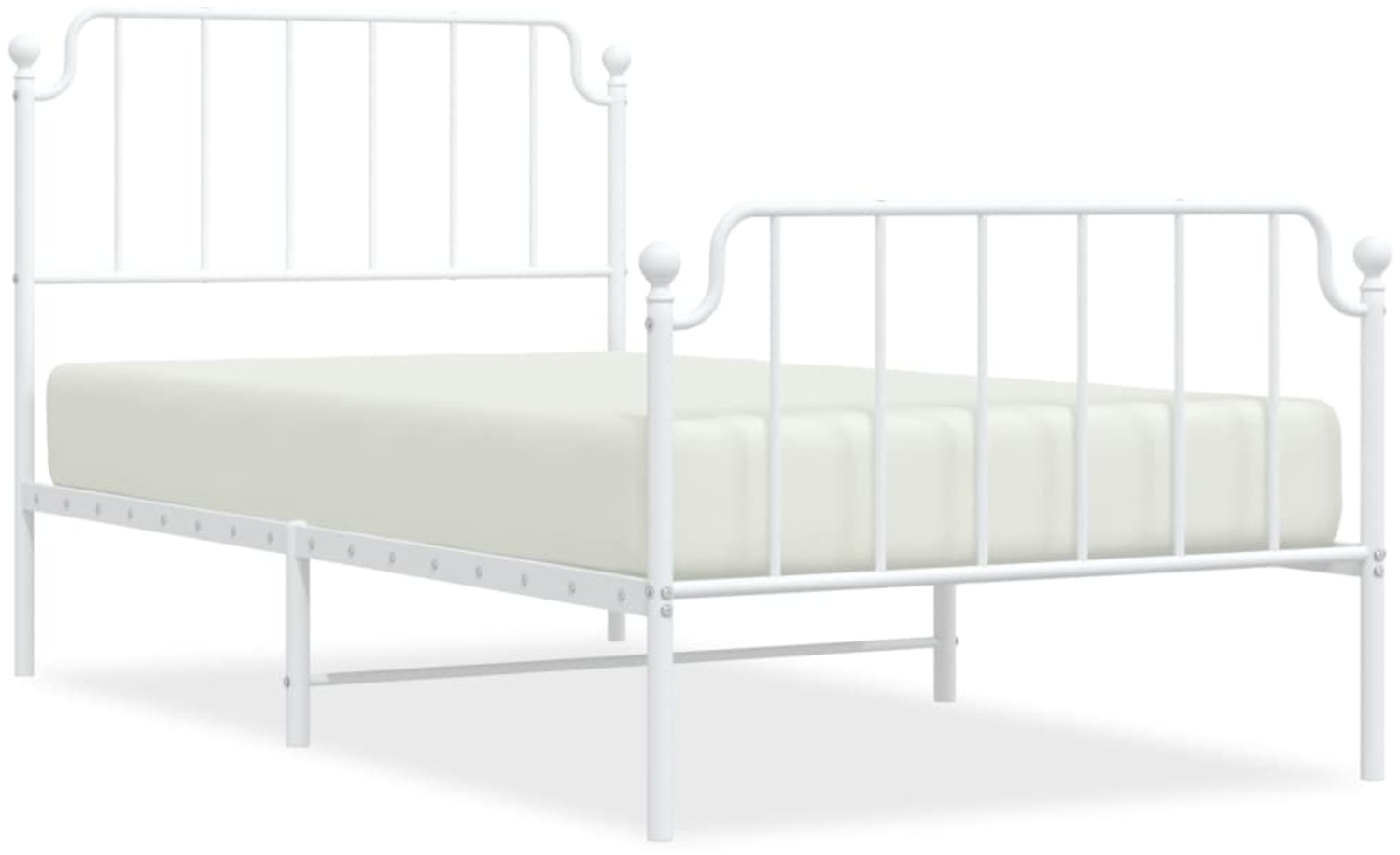 vidaXL Bettgestell mit Kopf- und Fußteil, Metall, Weiß, 100x190 cm Bild 1