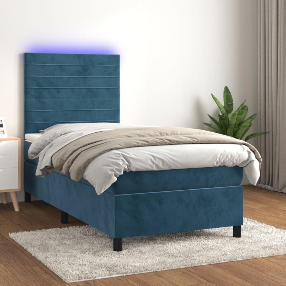 vidaXL Boxspringbett mit Matratze & LED Dunkelblau 90x190 cm Samt 3136159 Bild 1