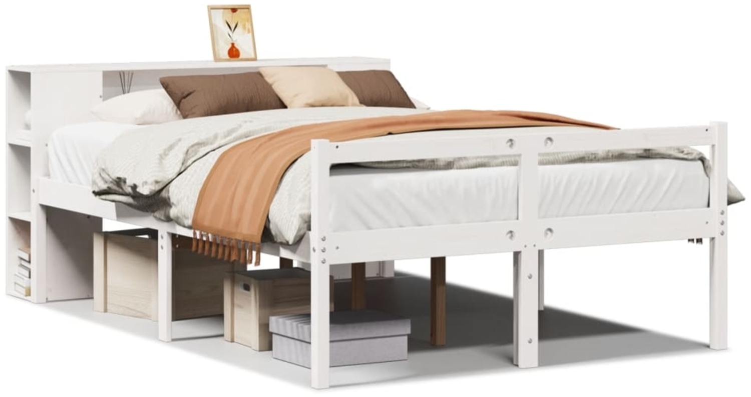 vidaXL Massivholzbett mit Regal ohne Matratze Weiß 135x190 cm Kiefer 3321964 Bild 1