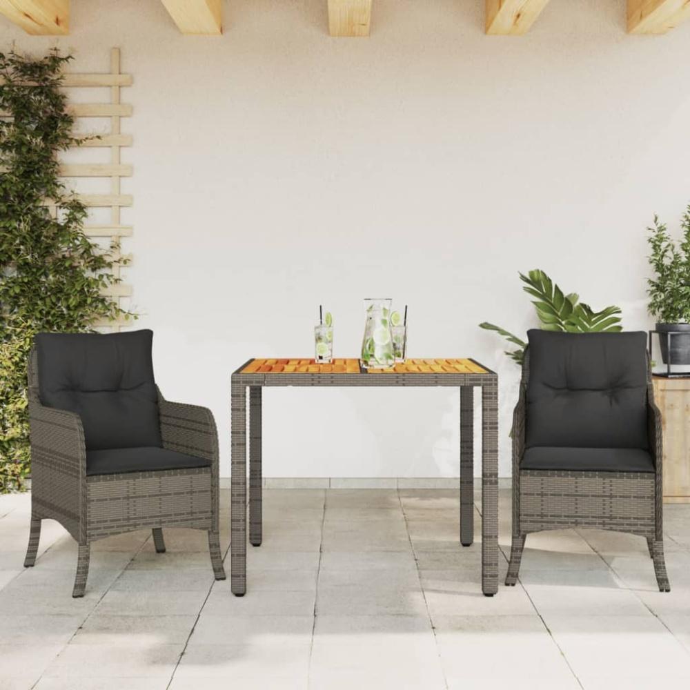 vidaXL 3-tlg. Garten-Essgruppe mit Kissen Grau Poly Rattan Bild 1