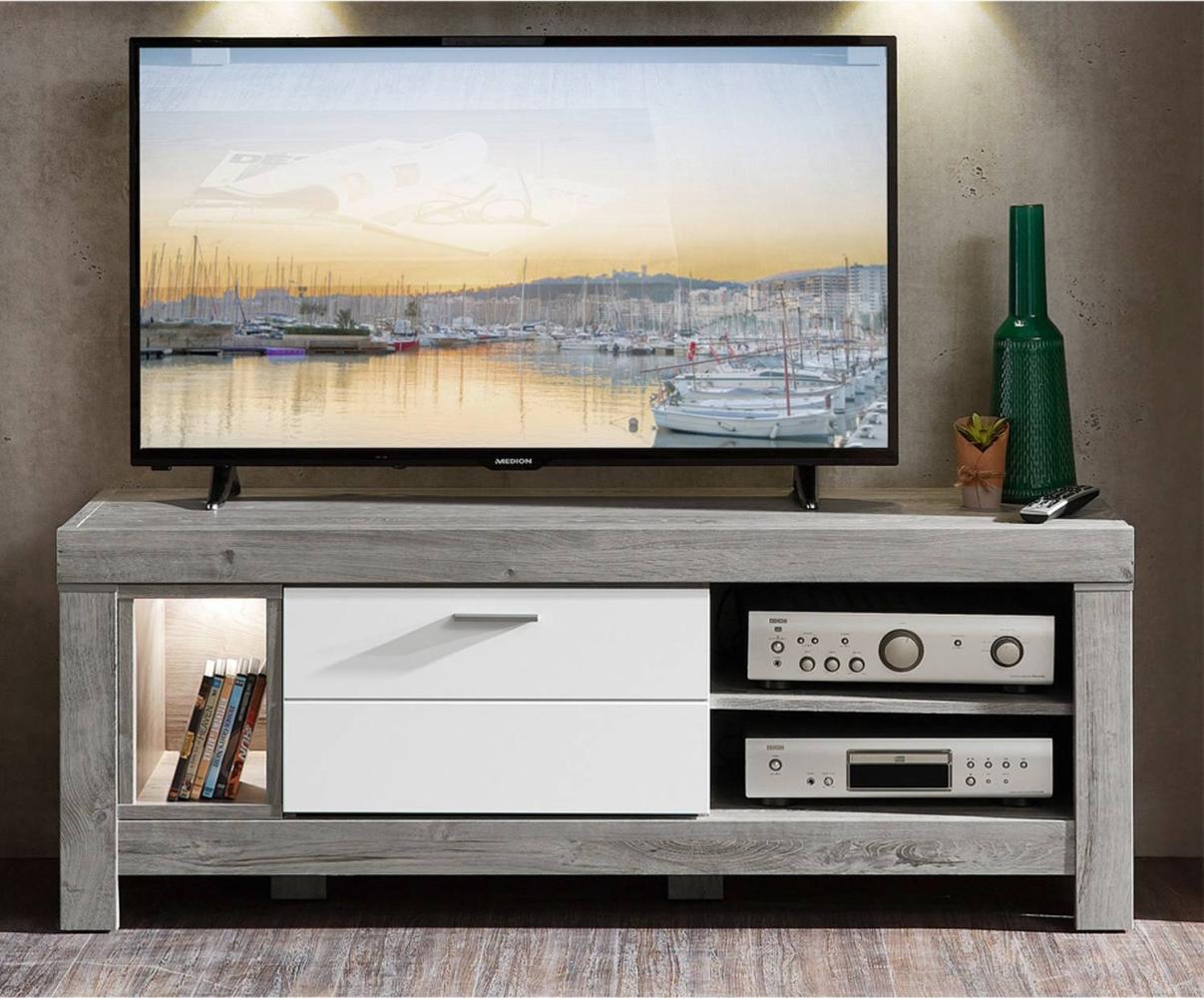 Modernes TV-Lowboard inkl. LED in weiß matt und Haveleiche GRONAU-55 BxHxT: 150 x 59 x 47 cm Bild 1