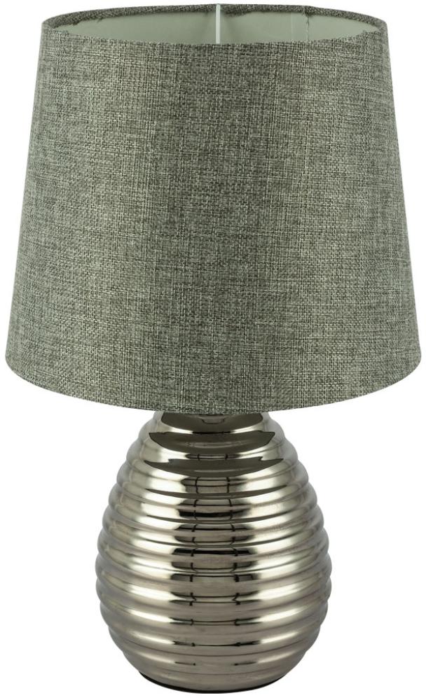 LED Tischlampe, Chrom, Textil grau, Höhe 37 cm Bild 1