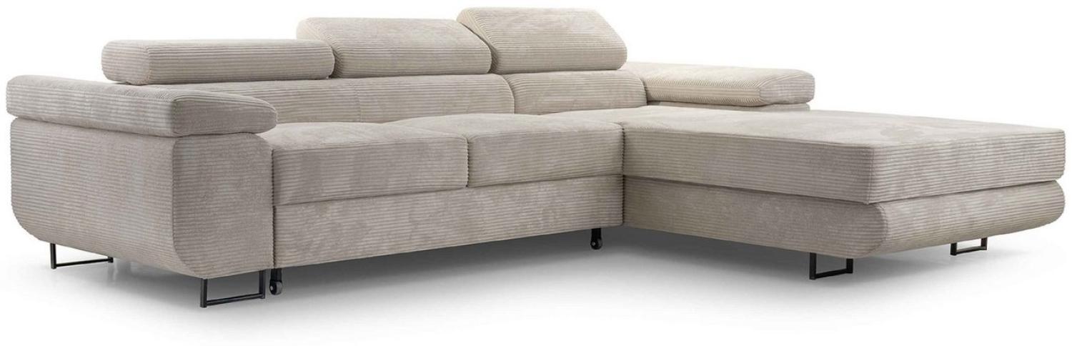 Furnix Ecksofa NILLONA L-Sofa Polsterecke mit Schlaffunktion Bettkasten, elegant, topaktueller Cord-Polsterstoff, Maße 280x90x203 cm, Metallfüße Bild 1