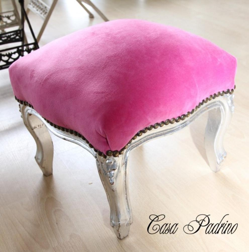 Casa Padrino Barock Fußhocker Rosa / Silber - Antik Stil Möbel - Hocker Bild 1