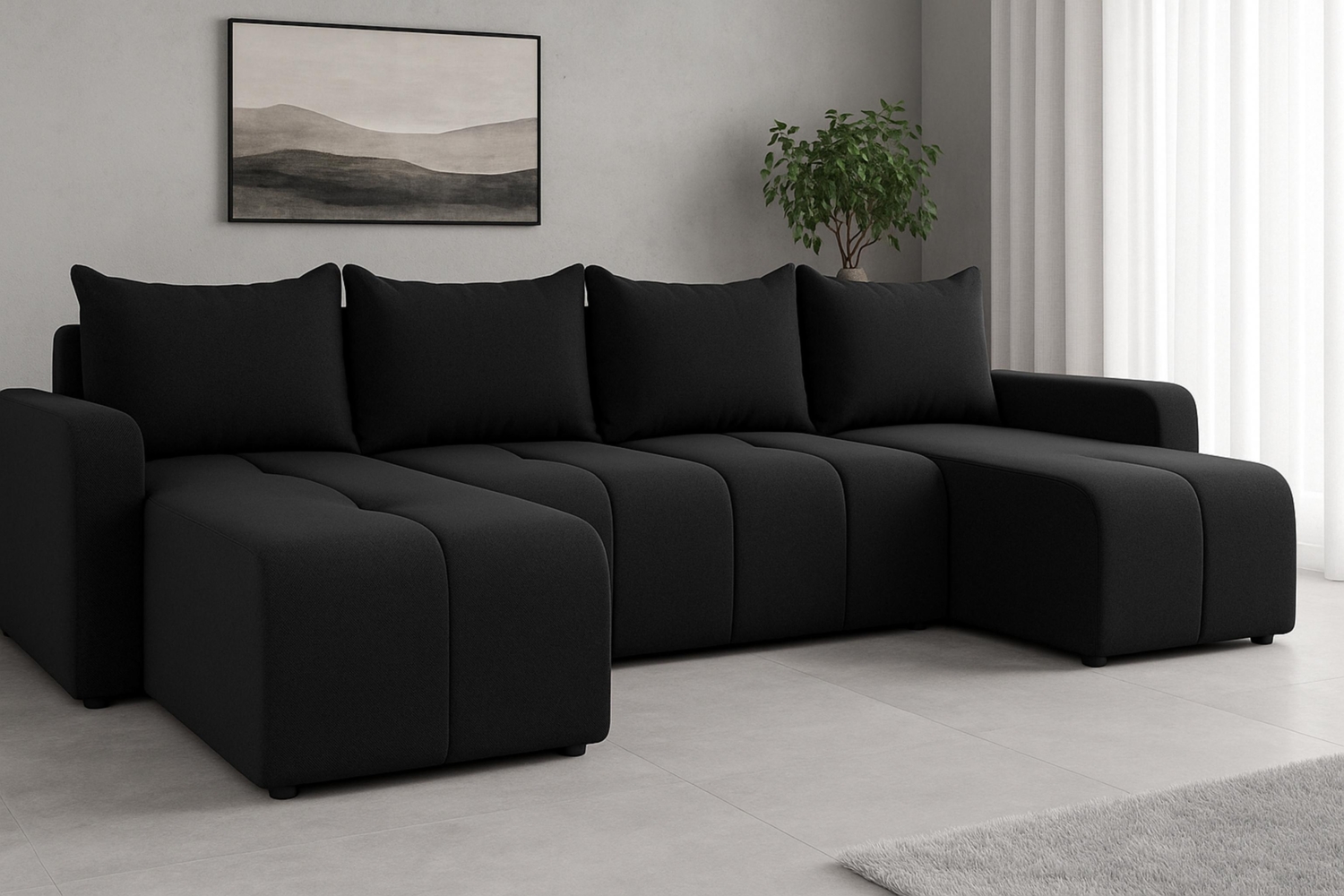 AX LIVING Ecksofas groß Ferrande 317 cm – Sofa schwarz mit Schlaffunktion & Struktur Bild 1