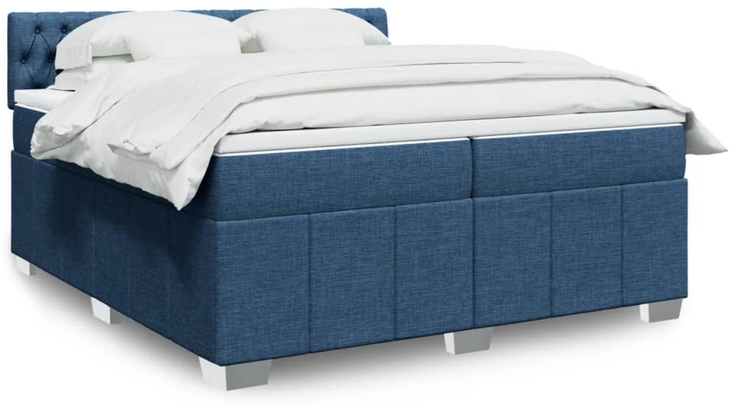 vidaXL Boxspringbett mit Matratze Blau 200x200 cm Stoff 3289488 Bild 1