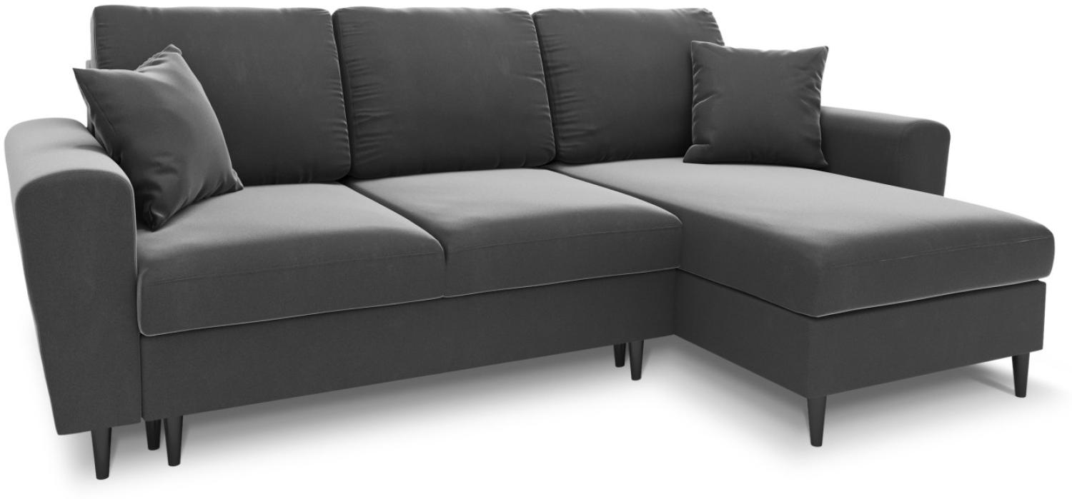 Micadoni 4-Sitzer Samtstoff Reversible Ecksofa mit Bettfunktion und Box Moghan | Bezug Light Grey | Beinfarbe Black Chro... Bild 1