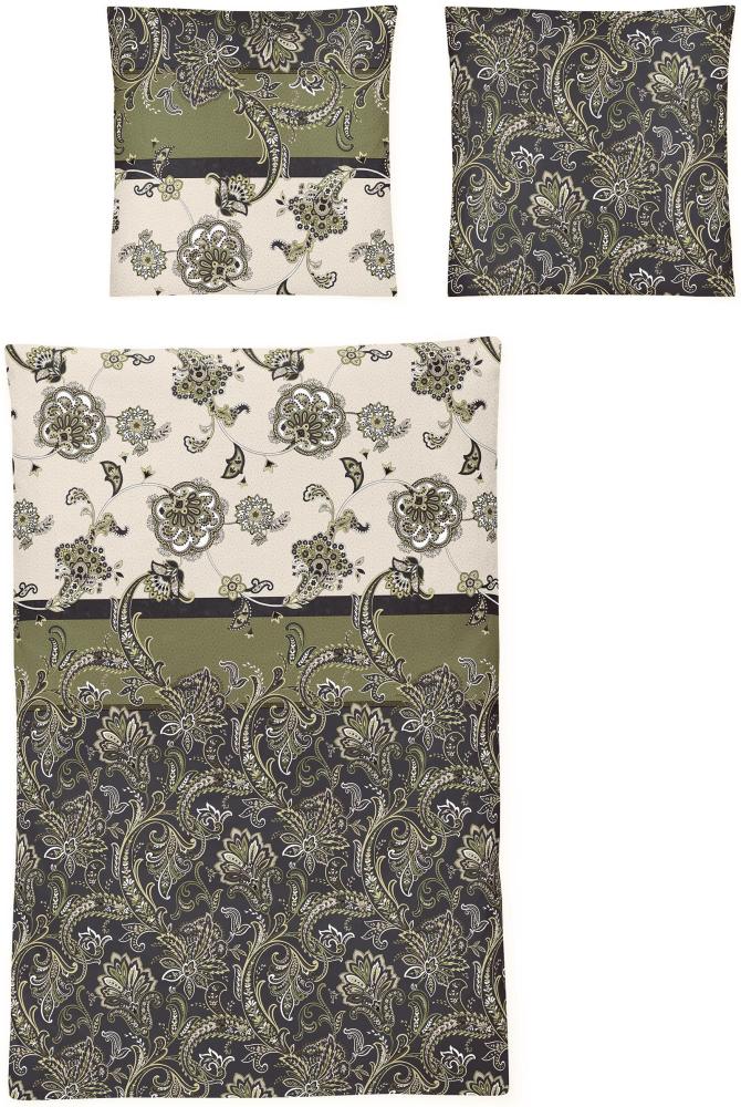 Irisette Feinbiber Bettwäsche Koala 155x220 Paisley Ornamente grün creme 8428-20 Bild 1