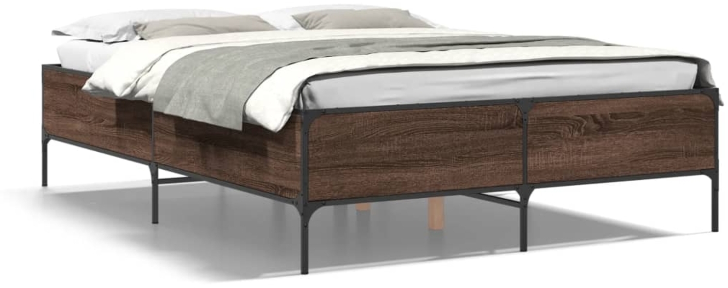 vidaXL Bettgestell Braun Eichen-Optik 120x200 cm Holzwerkstoff Metall 3279806 Bild 1