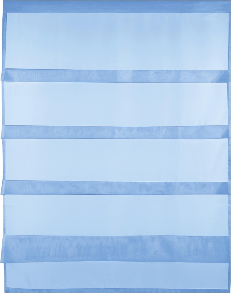 Transparente Bistrogardine Raffoptik mit Stangendurchzug in Voile, schlicht und modern in vielen verschiedenen Farben erhältlich (80x110 cm / blau - mittelblau) Bild 1