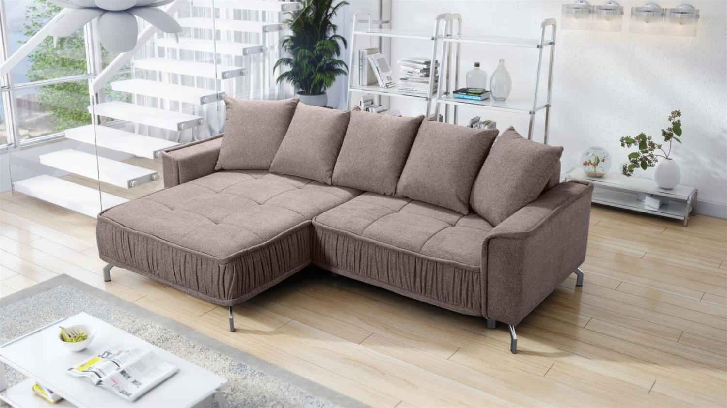 Ecksofa Schlafsofa Sofa FLORENCE Stoff Bubble Hellbraun Ottomane Links Bild 1