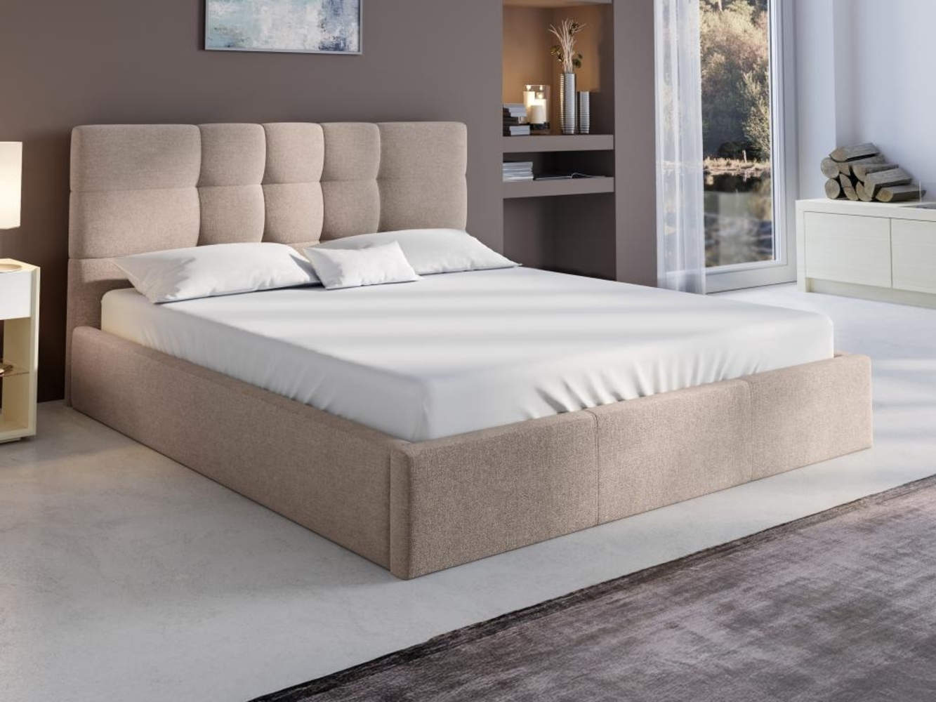 Vente-unique - Bett mit Bettkasten + Matratze - 160 x 200 cm - Stoff - Beige - ELIAVA von Pascal Morabito Bild 1