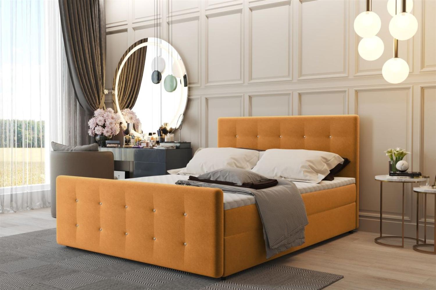 Boxspringbett Schlafzimmerbett CARLOS 160x220cm Stoff Soro Orange inkl. Bettkasten Bild 1