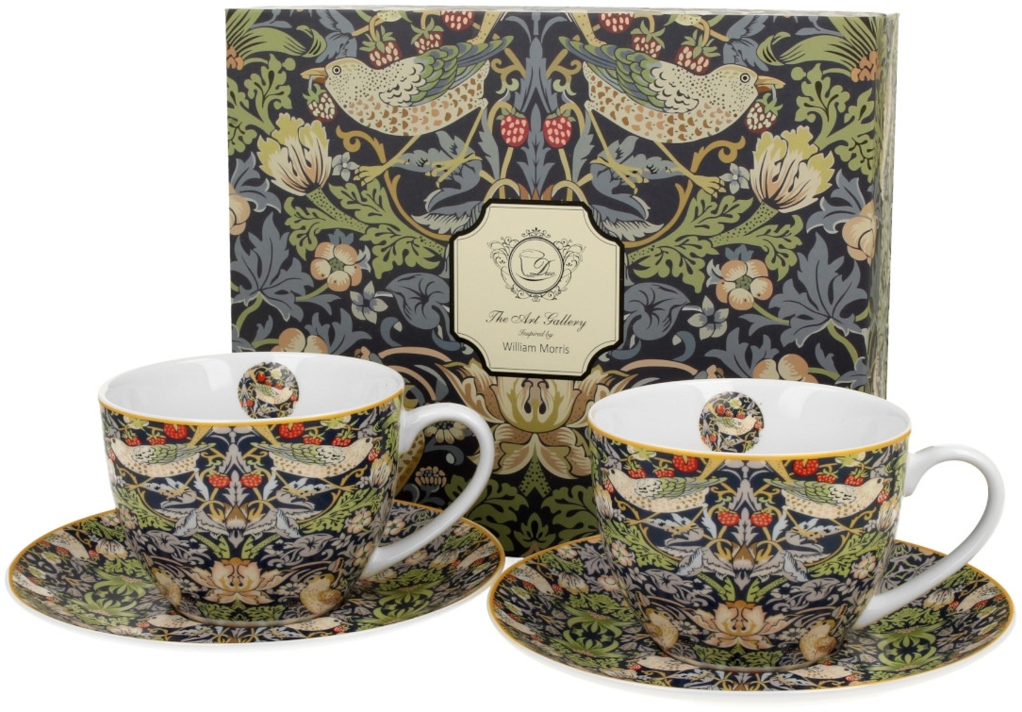 DUO ART GALLERY 2er-Set Tassen 250 ml STRAWBERRY THIEF BLUE mit Untertassen, New Bone China Porzellan Bild 1