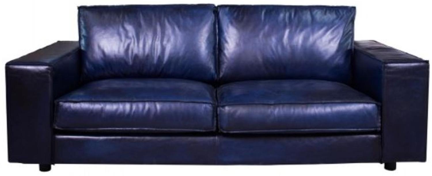 Casa Padrino Luxus Leder Sofa Dunkelblau 240 x 104 x H. 83 cm - Echtleder Wohnzimmer Sofa - Echtleder Wohnzimmer Möbel - Luxus Leder Möbel Bild 1